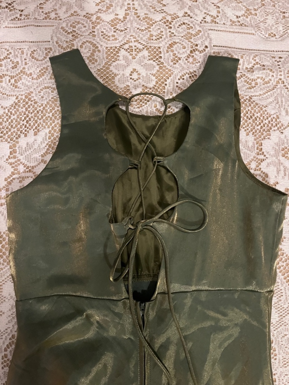 1990s Roberta Shimmery Satin Formal Dress, Metallic Green, Size 7/8 - Picture 9 of 9